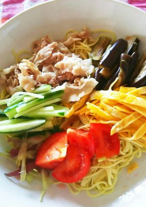 栄養価UP☆豚バラ&茄子の冷やし中華-レシピのメイン写真
