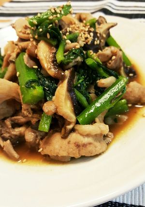 豚こま肉とつるむらさきのオイスター炒め-レシピのメイン写真