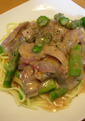 アスパラとアジの簡単ゴマドレパスタ-レシピのメイン写真