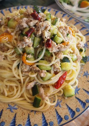 スパゲッティ・鶏挽肉と彩り野菜のスーゴ-レシピのメイン写真