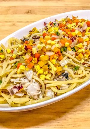 季節野菜と焼き鯖のパスタ-レシピのメイン写真