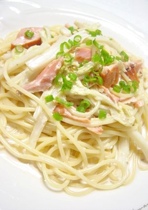 鮭と白菜の味噌クリームパスタ-レシピのメイン写真