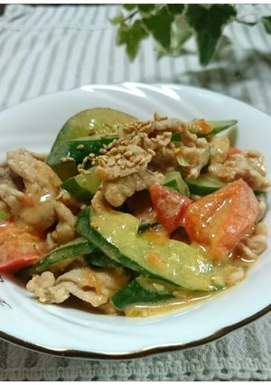 さっぱり☆豚肉トマト胡瓜のオイマヨ炒め★-レシピのメイン写真