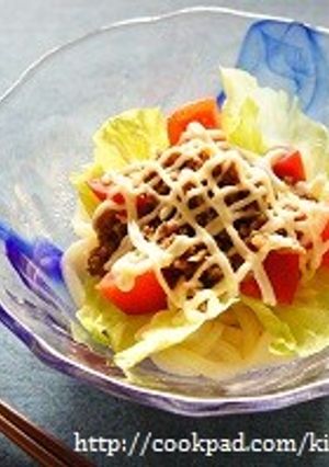 甘辛ダレで★タコライス風サラダうどん-レシピのメイン写真