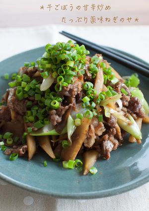 薬味ねぎたっぷり！牛ごぼうの甘辛炒め。-レシピのメイン写真