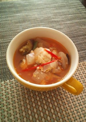 干しシイタケと夏野菜で酸辣湯風スープ-レシピのメイン写真