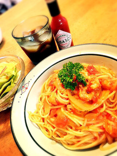 簡単!海老トマトクリームパスタ-レシピのメイン写真