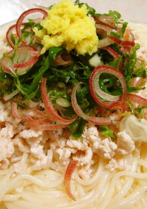 鶏ひき肉と白だしの冷たいかけ汁そうめん。-レシピのメイン写真