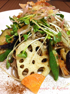 蓮根と京野菜の金山寺味噌バター焼き蕎麦-レシピのメイン写真