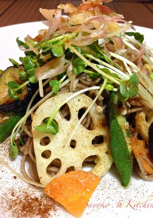 蓮根と京野菜の金山寺味噌バター焼き蕎麦-レシピのメイン写真