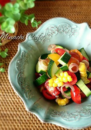 みょうががポイント!!夏野菜の塩サラダ-レシピのメイン写真