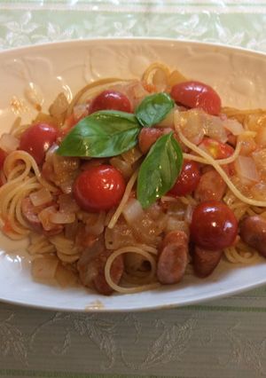 バジル味のトマト玉ねぎたっぷりパスタ-レシピのメイン写真
