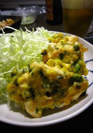 鶏とコーンの落とし焼き♪-レシピのメイン写真