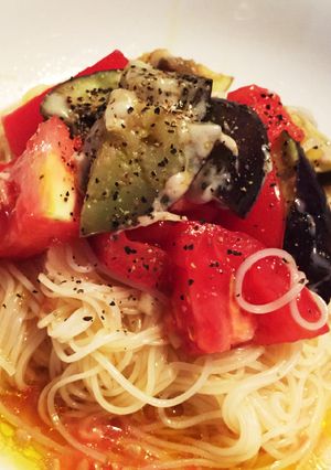 簡単☆トマト茄子チーズで☆洋風素麺-レシピのメイン写真
