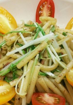 マカロニのアンチョビと水菜の炒め-レシピのメイン写真