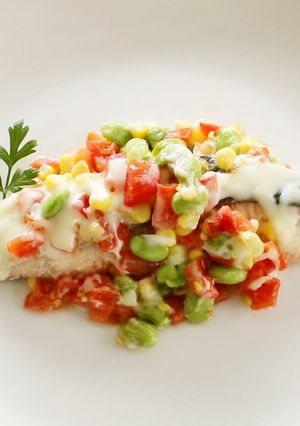 夏野菜アレンジ！鮭の枝豆チーズ蒸し-レシピのメイン写真
