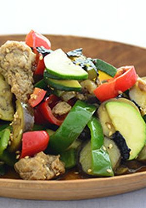 炒め野菜と大豆肉の温サラダ のりごま風味-レシピのメイン写真