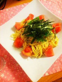 簡単!和風冷製パスタ トマト梅じゃこ大葉-レシピのメイン写真