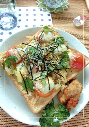 紫蘇香る❀トマト×セロリ葉の和トースト-レシピのメイン写真