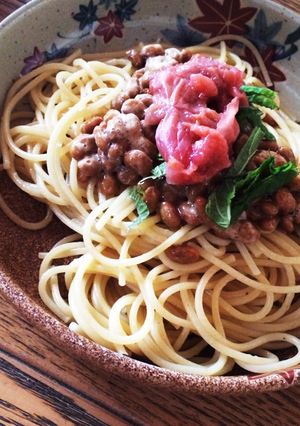 簡単！美味しい！梅納豆パスタ-レシピのメイン写真