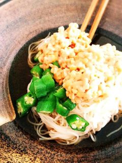 簡単!オクラ納豆そうめん-レシピのメイン写真
