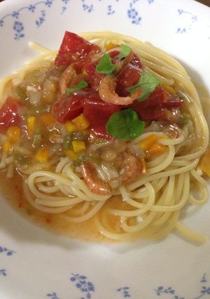 フレッシュトマトと干しエビのパスタ♪-レシピのメイン写真