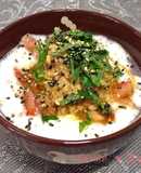 納豆とトマトの長芋とろろ玄米粥