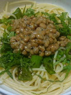 大葉とししとうの納豆パスタ(スパゲティ)-レシピのメイン写真