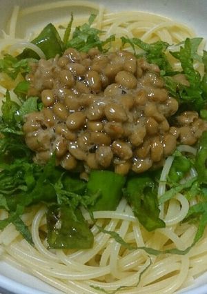 大葉とししとうの納豆パスタ(スパゲティ)-レシピのメイン写真