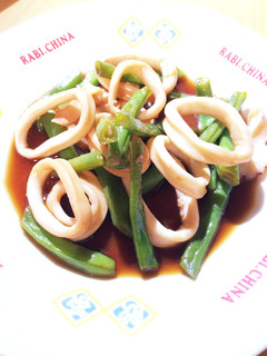 インゲン豆とイカのオイスターソース炒め-レシピのメイン写真