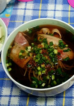 ベーコンであったか生姜蕎麦♬｡.-レシピのメイン写真
