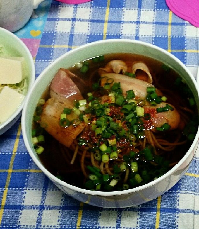 ベーコンであったか生姜蕎麦♬｡.-レシピのメイン写真