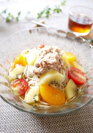 子供喜ぶ♪ツナとフルーツぶっかけ素麺♡-レシピのメイン写真