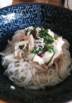 梅干し納豆冷奴乗せそうめん♪-レシピのメイン写真
