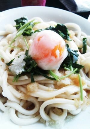三つ葉と温泉卵の冷おろしうどん♪-レシピのメイン写真