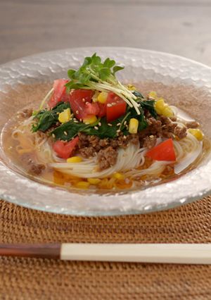 妊娠、授乳中に！モロヘイヤ肉味噌そうめん-レシピのメイン写真