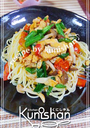 ニラとトマトきのこのパスタ♪-レシピのメイン写真