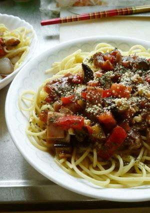 夏！スタミナ☆トマトとナスの冷製パスタ-レシピのメイン写真