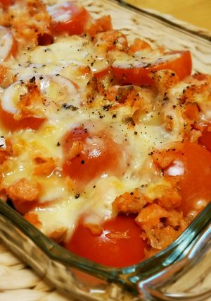 ナス・トマト・鮭フレークのチーズ焼き-レシピのメイン写真