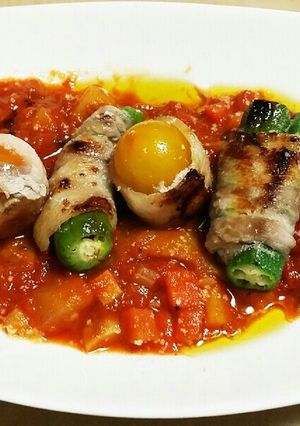 トマト・オクラの豚肉ロール&トマトソース-レシピのメイン写真