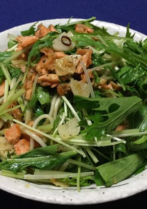 鮭と水菜の柚子胡椒ペペロンチーノ-レシピのメイン写真