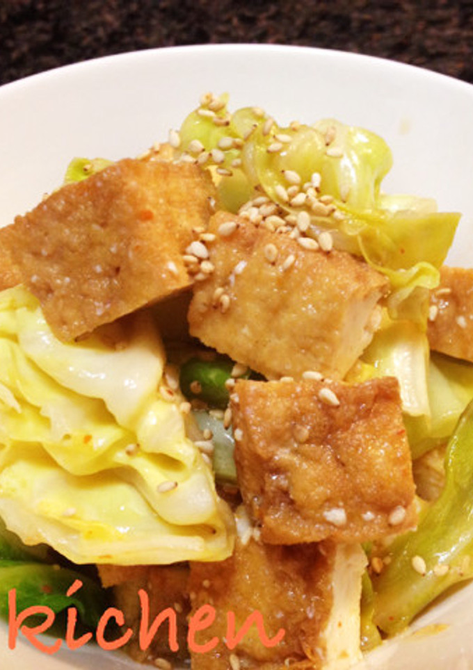 簡単おかず、厚揚げとキャベツの豆板醤炒め-レシピのメイン写真