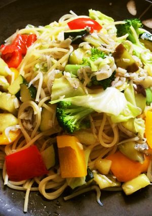 夏野菜とじゃこの彩りパスタ♪-レシピのメイン写真