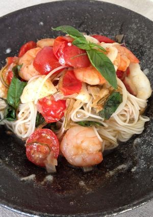 トマト・魚介・昆布のそうめんチャンプルー-レシピのメイン写真