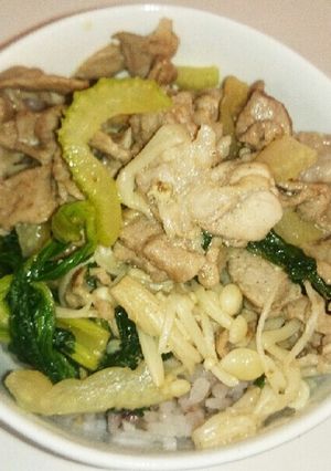 お一人様ご飯 セロリと豚肉のどんぶり-レシピのメイン写真