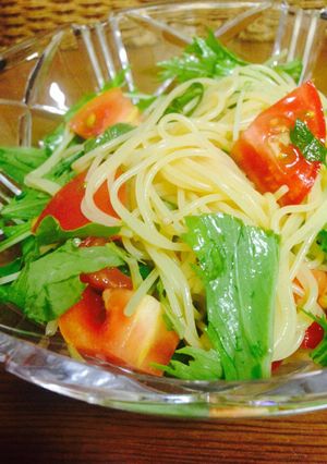 サラスパで水菜、トマトの冷製和風パスタ-レシピのメイン写真