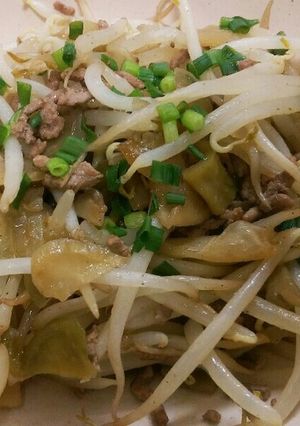 挽き肉とザーサイともやしの炒め物-レシピのメイン写真