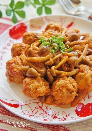 ぶなしめじと柔らか肉団子のケチャップ煮-レシピのメイン写真