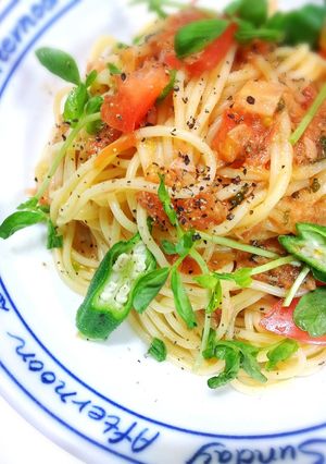夏にぴったり！トマトとオクラの冷製パスタ-レシピのメイン写真
