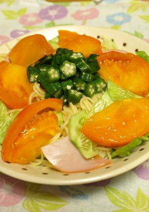 オクラとトマトの冷製パスタ　麺つゆ風味-レシピのメイン写真
